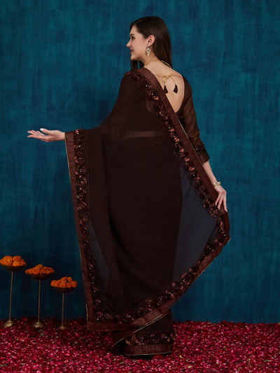 Indyancart RV Women's Designer Ribbon Work Georgette Saree with Blouse ( KVD15 )