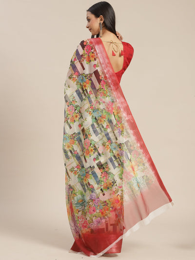 Indyancart RV Women's Organza digital Floral printed Exclusive Saree with blouse ( KVD1512 )