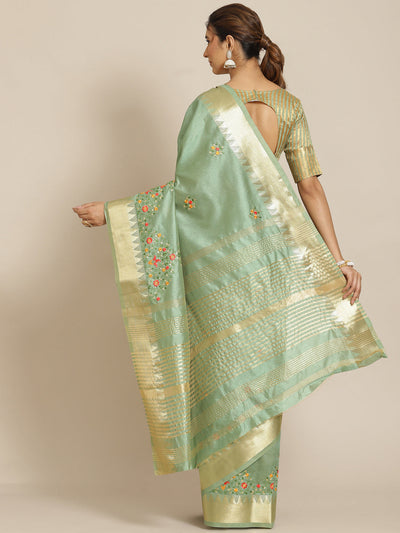 Indyancart RV Women's Elegant Assam Cotton Silk Embroidered Saree with Temple Contrast Border  ( KVD1700 )