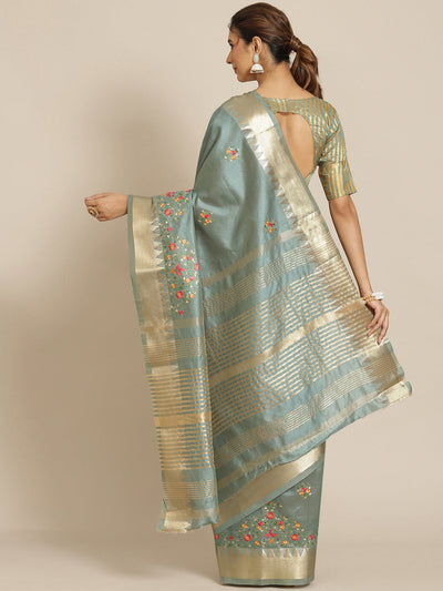 Indyancart RV Women's Elegant Assam Cotton Silk Embroidered Saree with Temple Contrast Border  ( KVD1703 )