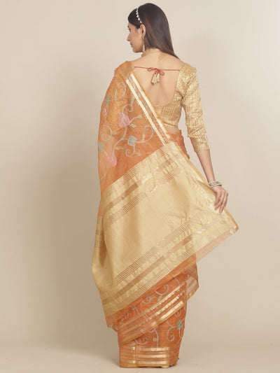 Indyancart RV Women's Organza Thread Embroidery Weaving Border Attractive Saree ( KVD1857 )