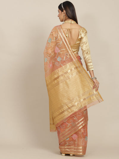 Indyancart RV Women's Organza Thread Embroidery Weaving Border Attractive Saree ( KVD1861 )