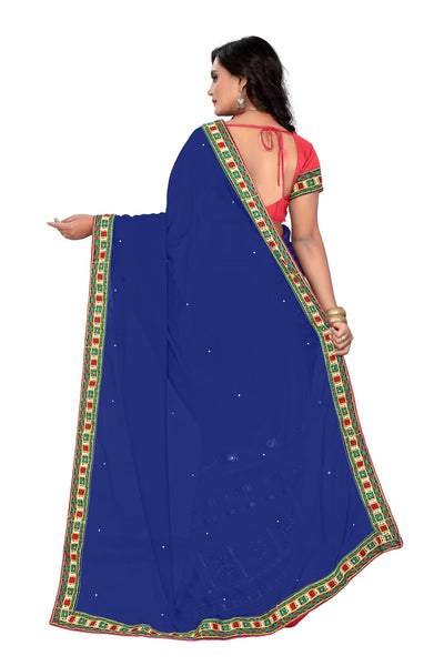 Indyancart RV Women's Designer Half & Half Georgette Embroidery Work Saree With Blouse ( KVD22 )