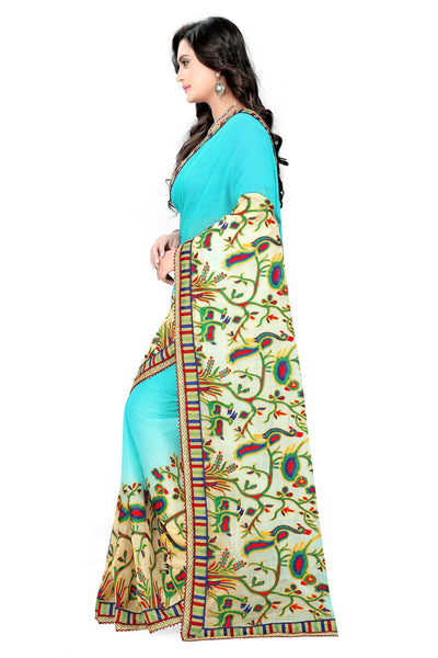 Indyancart RV Women's Deer Pattern Embroidery Chiffon Saree with Dhupion Blouse ( KVD227 )