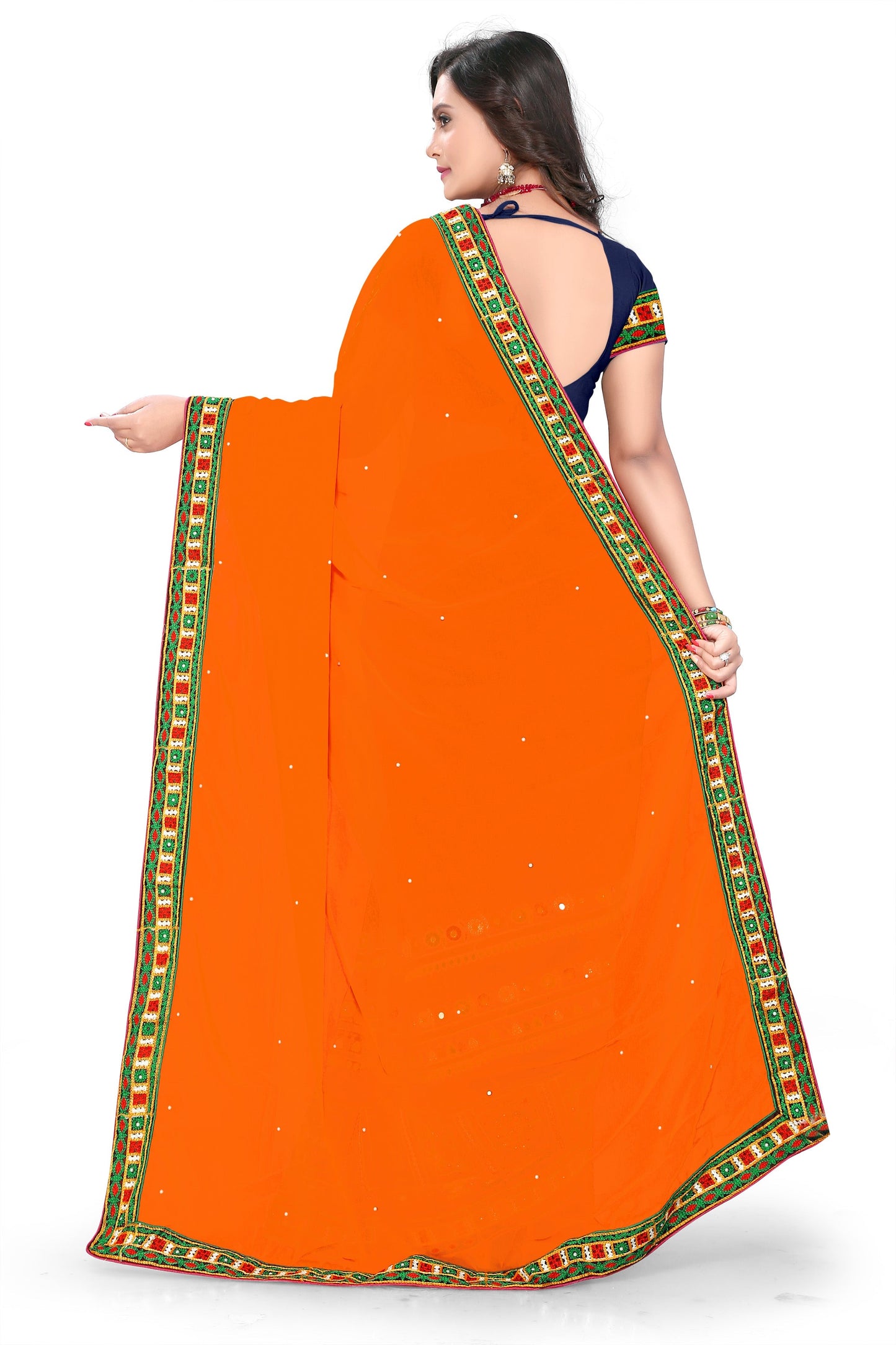 Dhiyona RV Women's Designer Half & Half Georgette Embroidery Work Saree With Blouse ( KVD27 )
