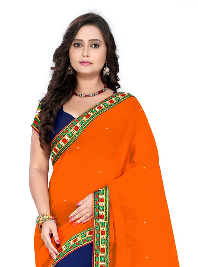 Indyancart RV Women's Designer Half & Half Georgette Embroidery Work Saree With Blouse ( KVD27 )