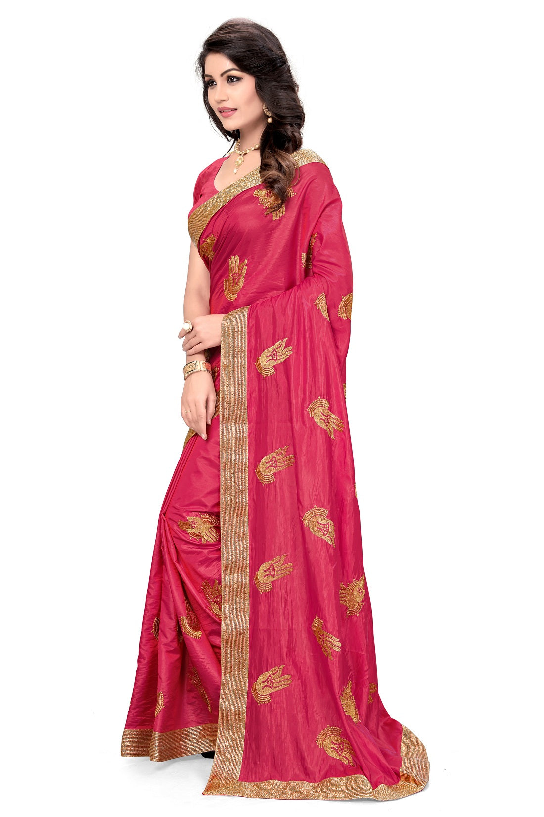 Indyancart RV Women's Trendy Embroidred Silk Saree with Unstitched Blouse ( KVD272 )