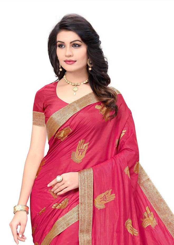 Indyancart RV Women's Trendy Embroidred Silk Saree with Unstitched Blouse ( KVD272 )