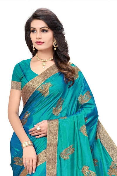Indyancart RV Women's Trendy Embroidred Silk Saree with Unstitched Blouse ( KVD273 )