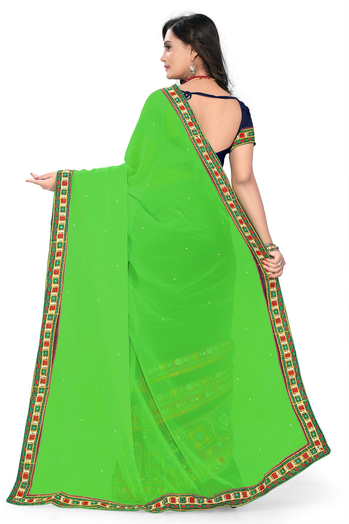 Indyancart RV Women's Designer Half & Half Georgette Embroidery Work Saree With Blouse ( KVD28 )