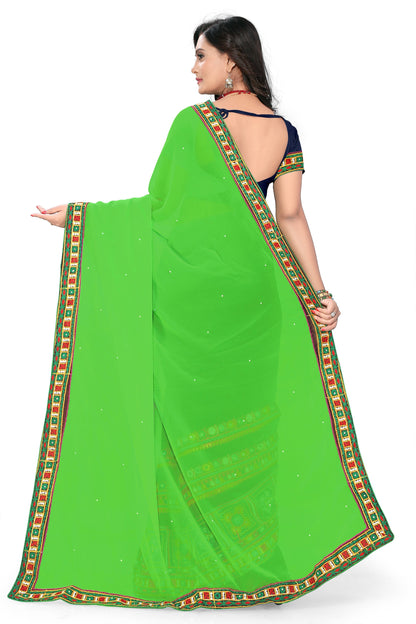 Indyancart RV Women's Designer Half & Half Georgette Embroidery Work Saree With Blouse ( KVD28 )