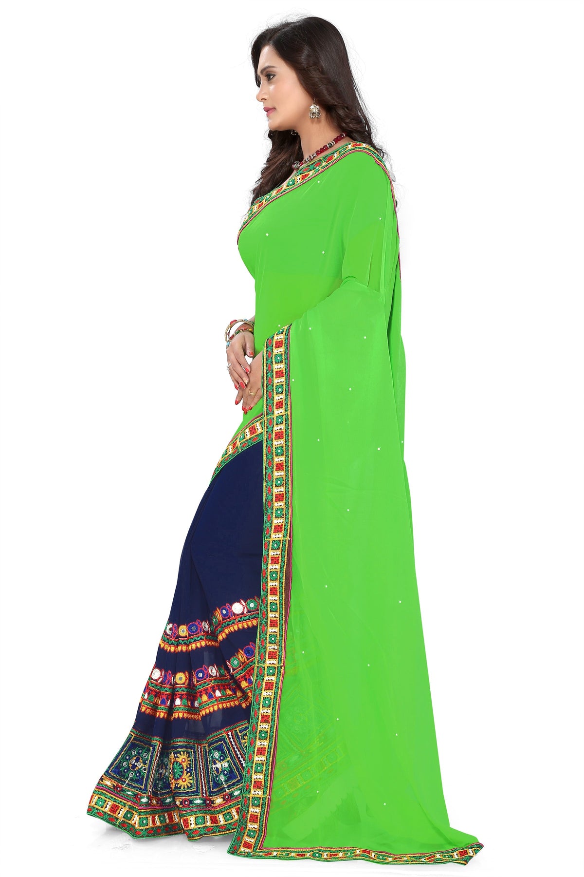 Indyancart RV Women's Designer Half & Half Georgette Embroidery Work Saree With Blouse ( KVD28 )