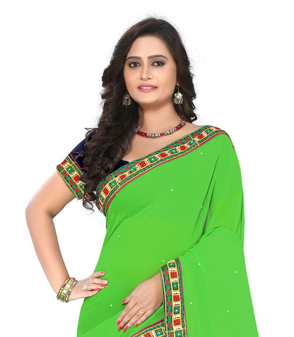 Indyancart RV Women's Designer Half & Half Georgette Embroidery Work Saree With Blouse ( KVD28 )