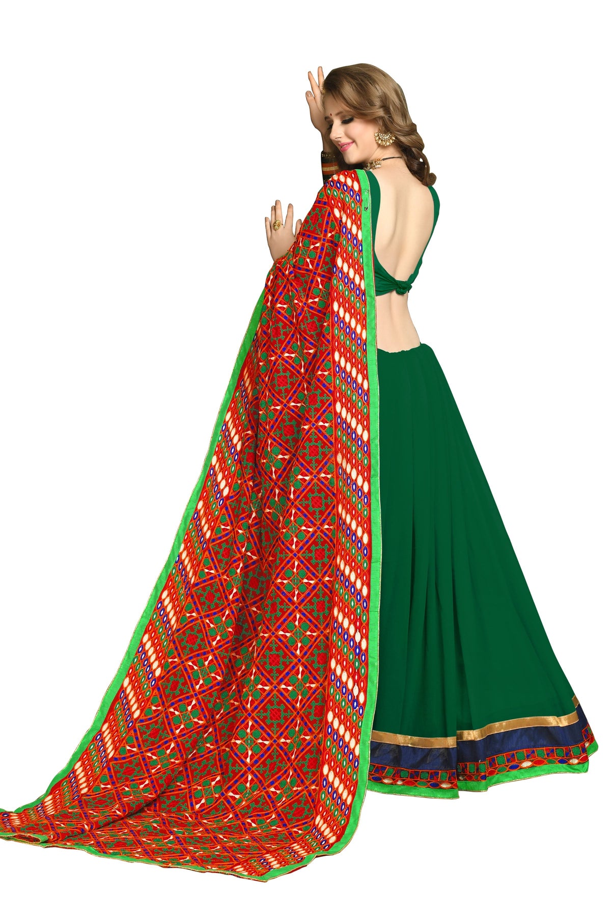 Indyancart RV Women's Elegant Heavy Embroidred Pallu Georgette Saree with Unstitched Blouse ( KVD304 )