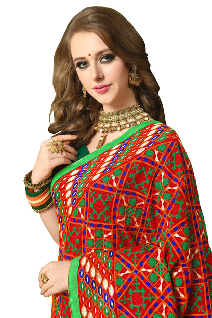 Indyancart RV Women's Elegant Heavy Embroidred Pallu Georgette Saree with Unstitched Blouse ( KVD304 )