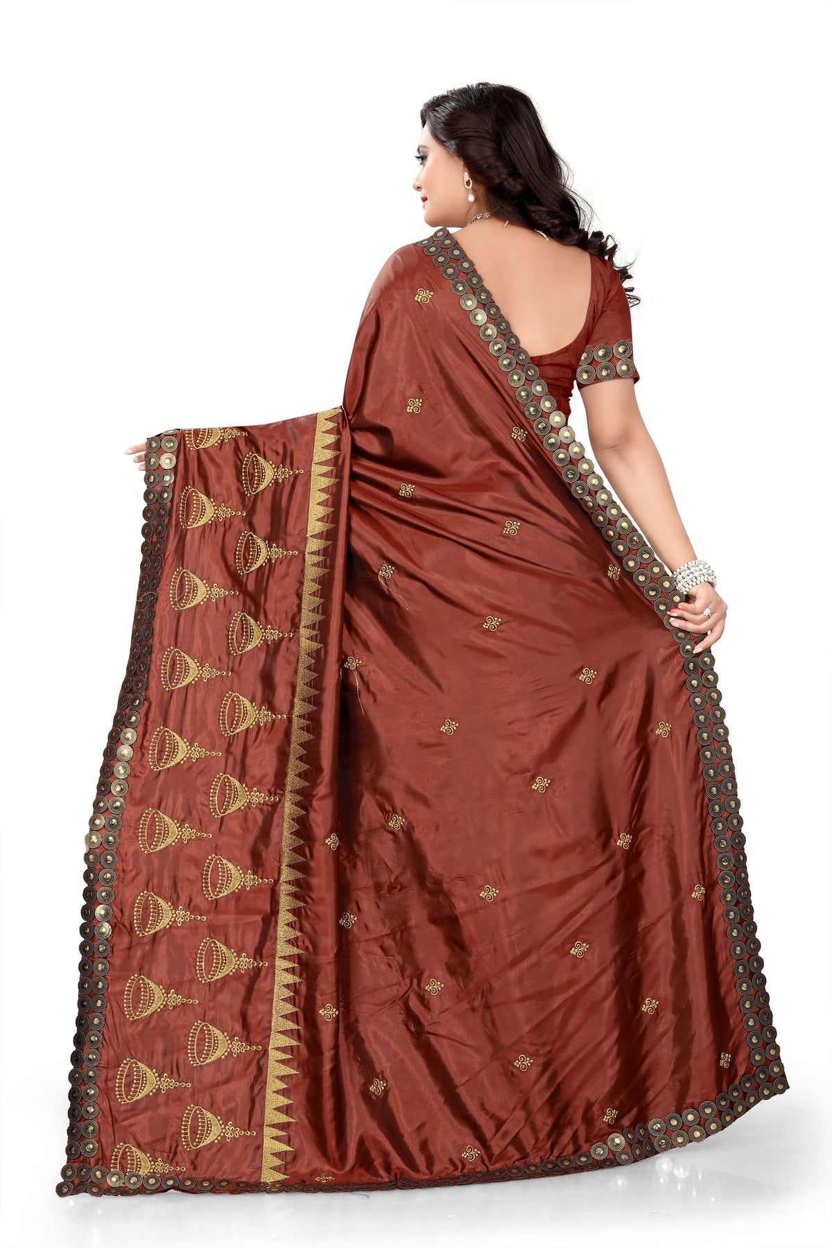 Indyancart RV Women's Elegant Paper Silk Zari Embroidered Saree With Blouse ( KVD371 )
