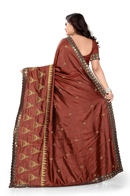 Indyancart RV Women's Elegant Paper Silk Zari Embroidered Saree With Blouse ( KVD371 )