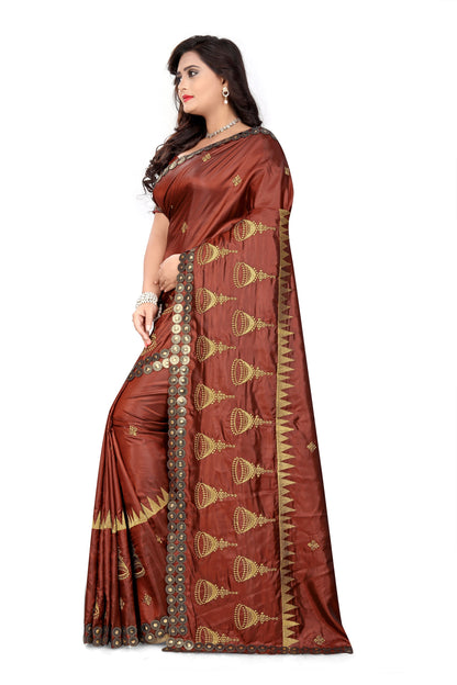 Indyancart RV Women's Elegant Paper Silk Zari Embroidered Saree With Blouse ( KVD371 )