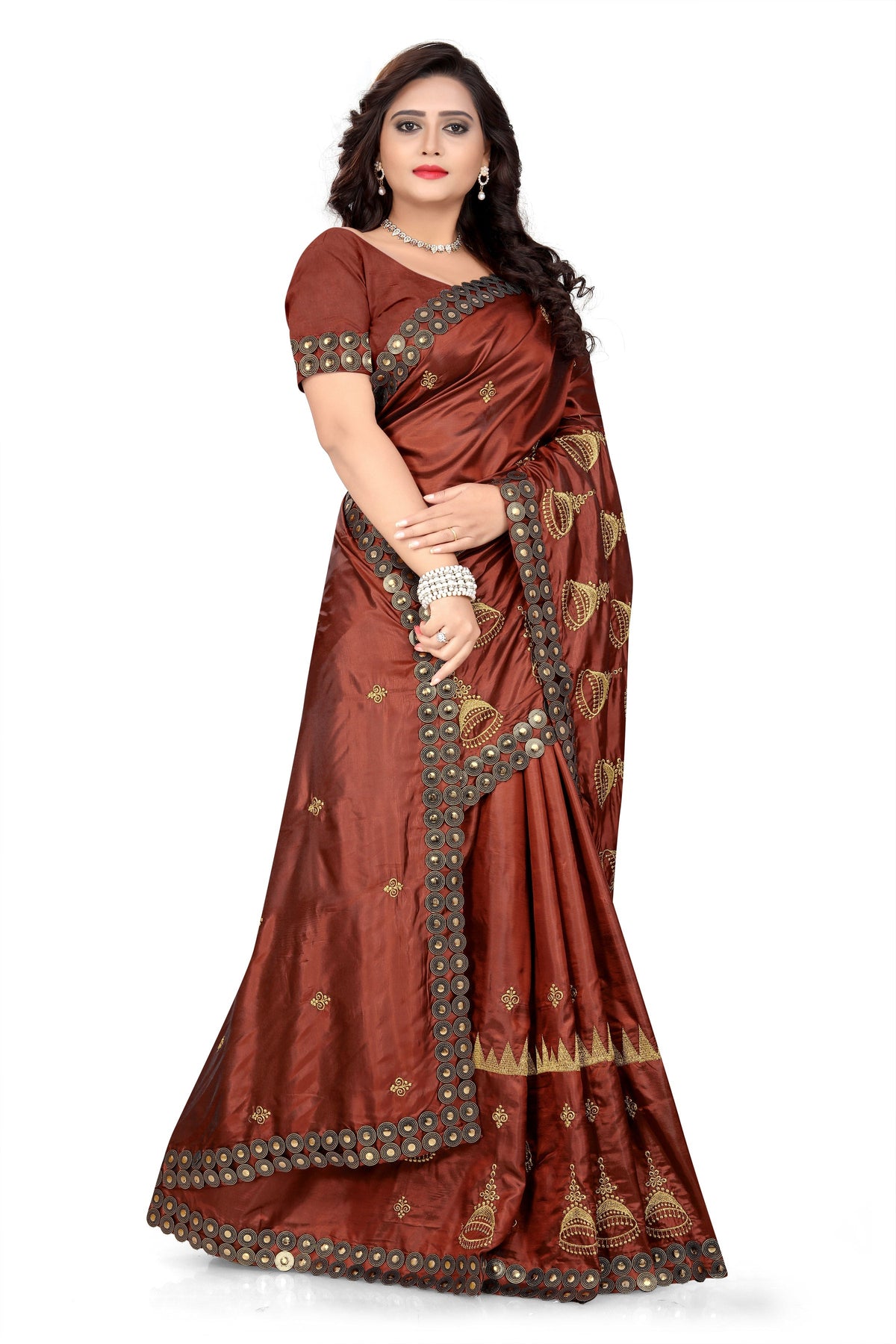 Indyancart RV Women's Elegant Paper Silk Zari Embroidered Saree With Blouse ( KVD371 )