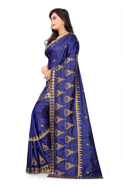 Indyancart RV Women's Elegant Paper Silk Zari Embroidered Saree With Blouse ( KVD372 )
