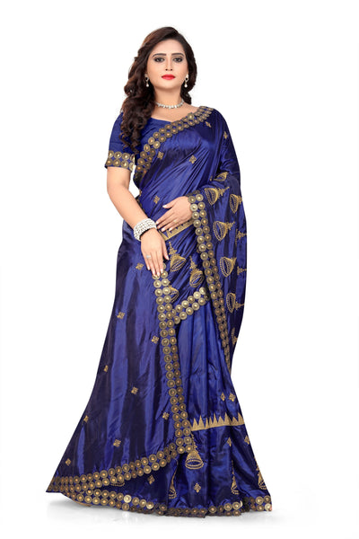 Indyancart RV Women's Elegant Paper Silk Zari Embroidered Saree With Blouse ( KVD372 )