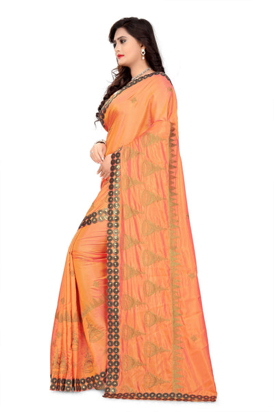 Indyancart RV Women's Elegant Paper Silk Zari Embroidered Saree With Blouse ( KVD373 )