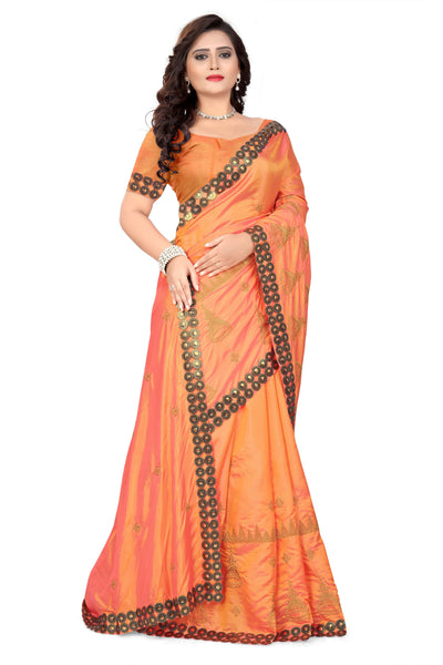 Indyancart RV Women's Elegant Paper Silk Zari Embroidered Saree With Blouse ( KVD373 )