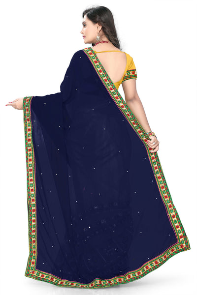 Indyancart RV Women's Designer Half & Half Georgette Embroidery Work Saree With Blouse ( KVD38 )
