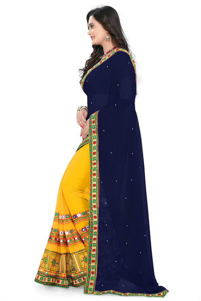 Indyancart RV Women's Designer Half & Half Georgette Embroidery Work Saree With Blouse ( KVD38 )
