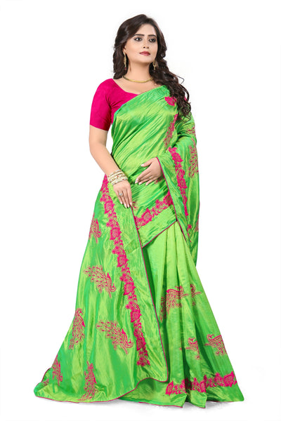 Indyancart RV Women's Designer Sana Silk Thread Embroidered Saree with Banglori Silk Blouse ( KVD384 )
