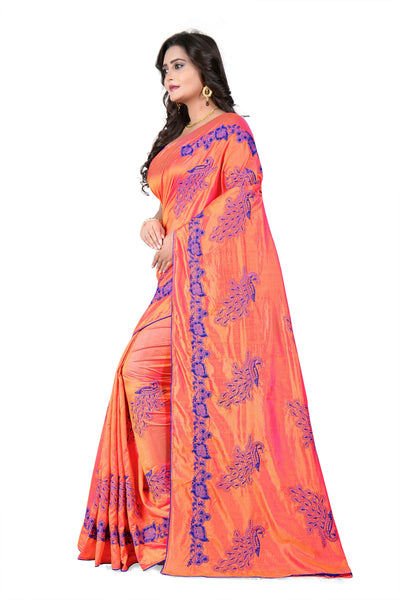 Indyancart RV Women's Designer Sana Silk Thread Embroidered Saree with Banglori Silk Blouse ( KVD385 )