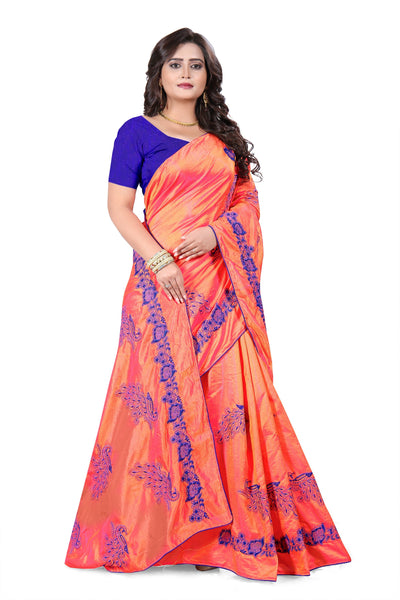 Indyancart RV Women's Designer Sana Silk Thread Embroidered Saree with Banglori Silk Blouse ( KVD385 )