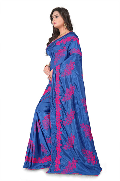 Indyancart RV Women's Designer Sana Silk Thread Embroidered Saree with Banglori Silk Blouse ( KVD386 )