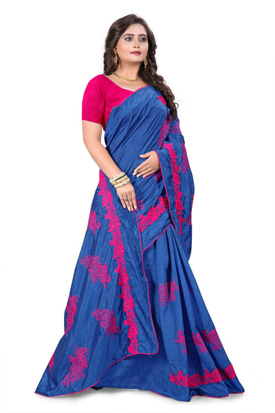 Indyancart RV Women's Designer Sana Silk Thread Embroidered Saree with Banglori Silk Blouse ( KVD386 )