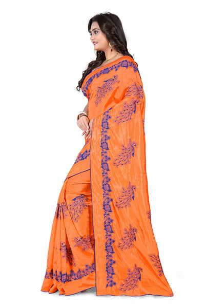 Indyancart RV Women's Designer Sana Silk Thread Embroidered Saree with Banglori Silk Blouse ( KVD387 )