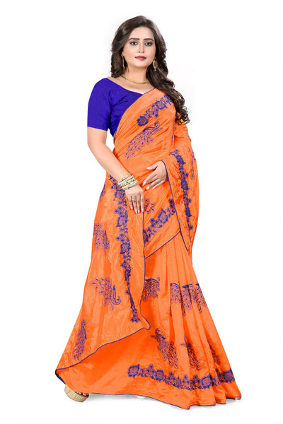 Indyancart RV Women's Designer Sana Silk Thread Embroidered Saree with Banglori Silk Blouse ( KVD387 )