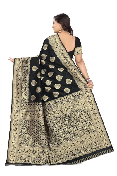 Indyancart RV Women's Jacquard Cotton Printed Saree with Unstitched Blouse ( KVD460 )