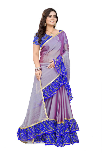Indyancart RV Women's Chiffon Ruffle Saree With Bandhej frill Saree ( KVD515 )