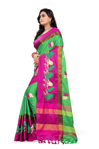 Indyancart RV Women's Designer Traditional Embroidered Cotton Silk Saree With Blouse ( KVD543 )