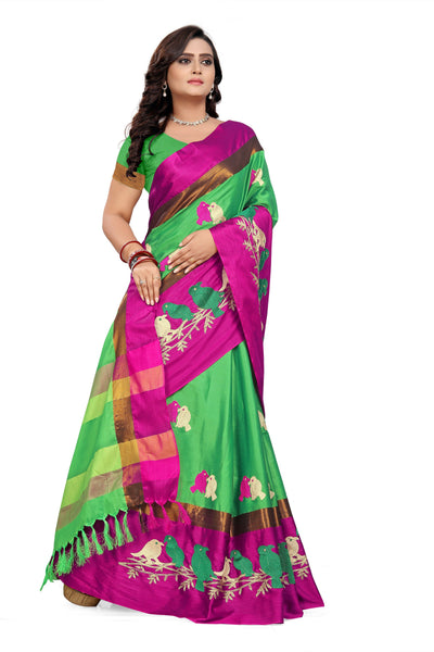 Indyancart RV Women's Designer Traditional Embroidered Cotton Silk Saree With Blouse ( KVD543 )