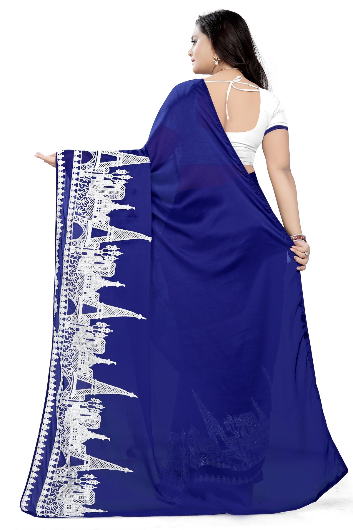 Indyancart RV Women's Rangoli Georgette With Embroidery Work Party Wear Saree (KVD5618)