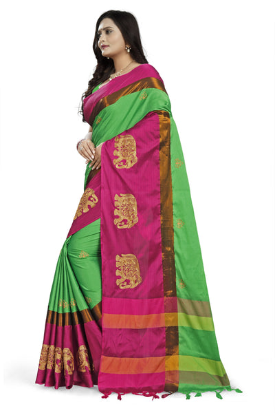 Indyancart RV Women's Designer Traditional Embroidered Cotton Silk Saree With Blouse ( KVD662 )