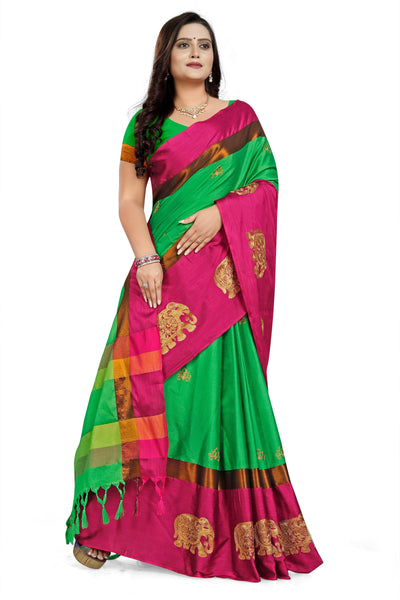 Indyancart RV Women's Designer Traditional Embroidered Cotton Silk Saree With Blouse ( KVD662 )