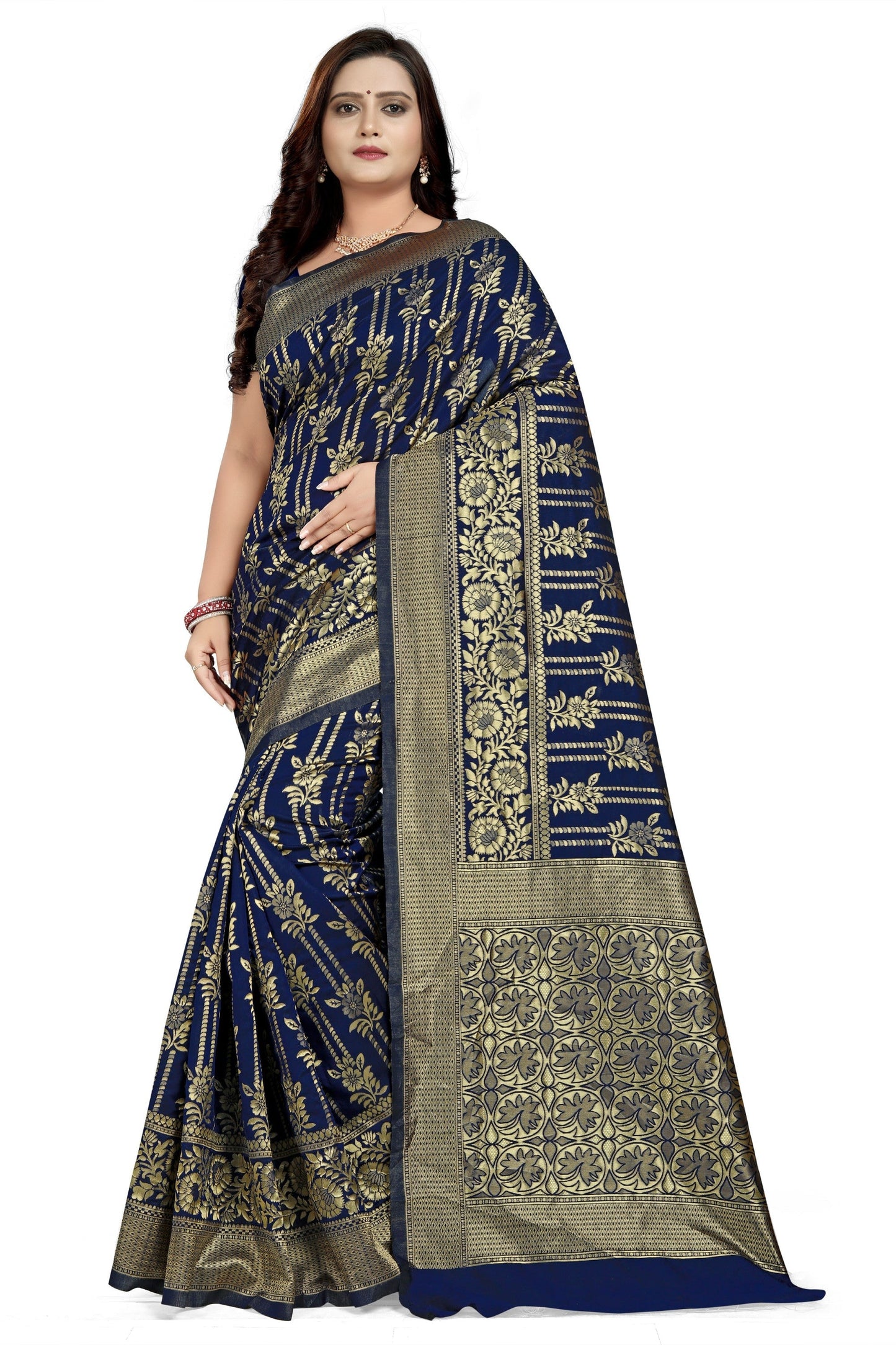 Indyancart RV Women's Jacquard Cotton Printed Saree with Unstitched Blouse ( KVD668 )