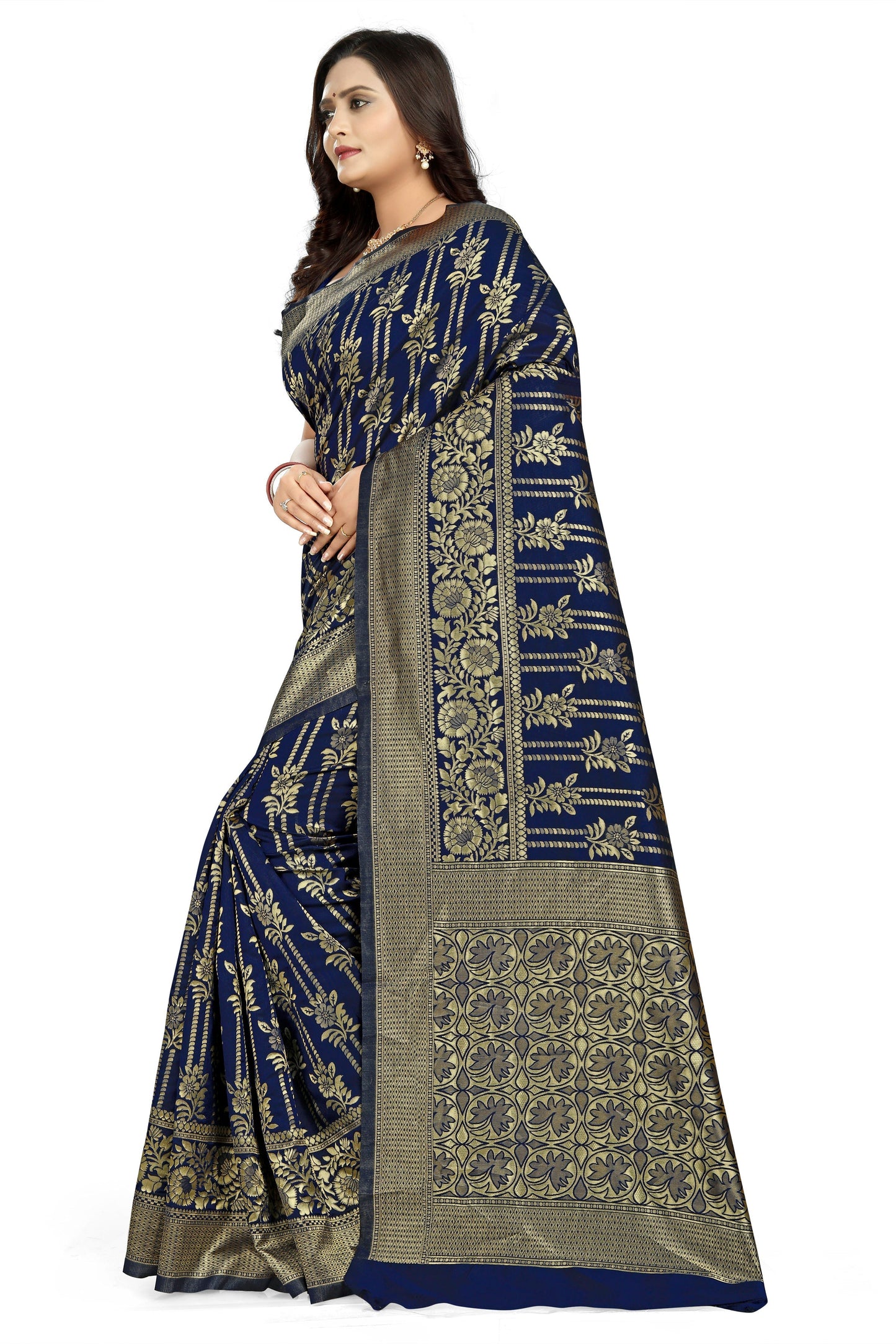 Indyancart RV Women's Jacquard Cotton Printed Saree with Unstitched Blouse ( KVD668 )