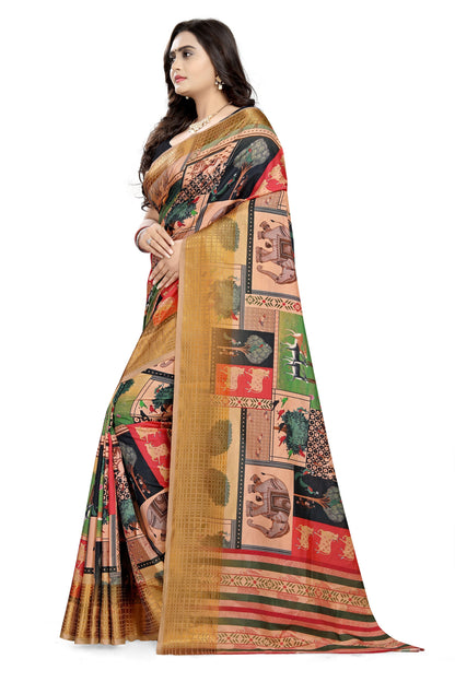Indyancart RV Women's Sana Silk Digital Printed With Contrast matching Blouse Saree ( KVD699 )