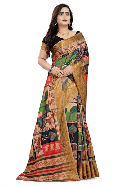Indyancart RV Women's Sana Silk Digital Printed With Contrast matching Blouse Saree ( KVD699 )