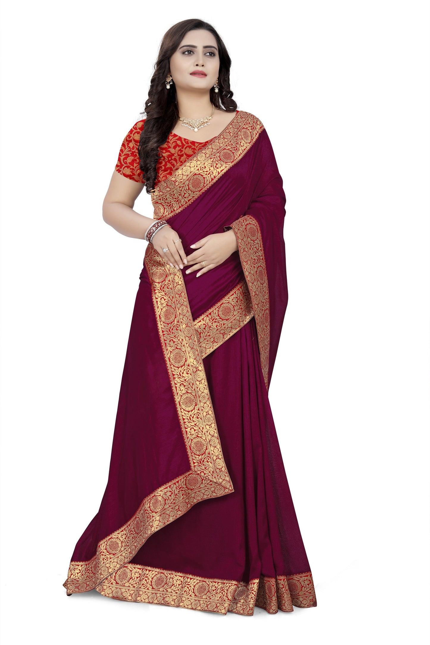 Dhiyona RV Women's Vichitra Georgette With heavy jacquard Blouse Saree ( KVD737 )
