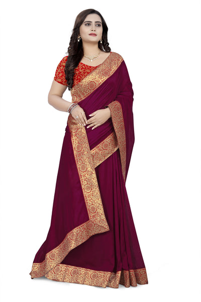 Indyancart RV Women's Vichitra Georgette With heavy jacquard Blouse Saree ( KVD737 )
