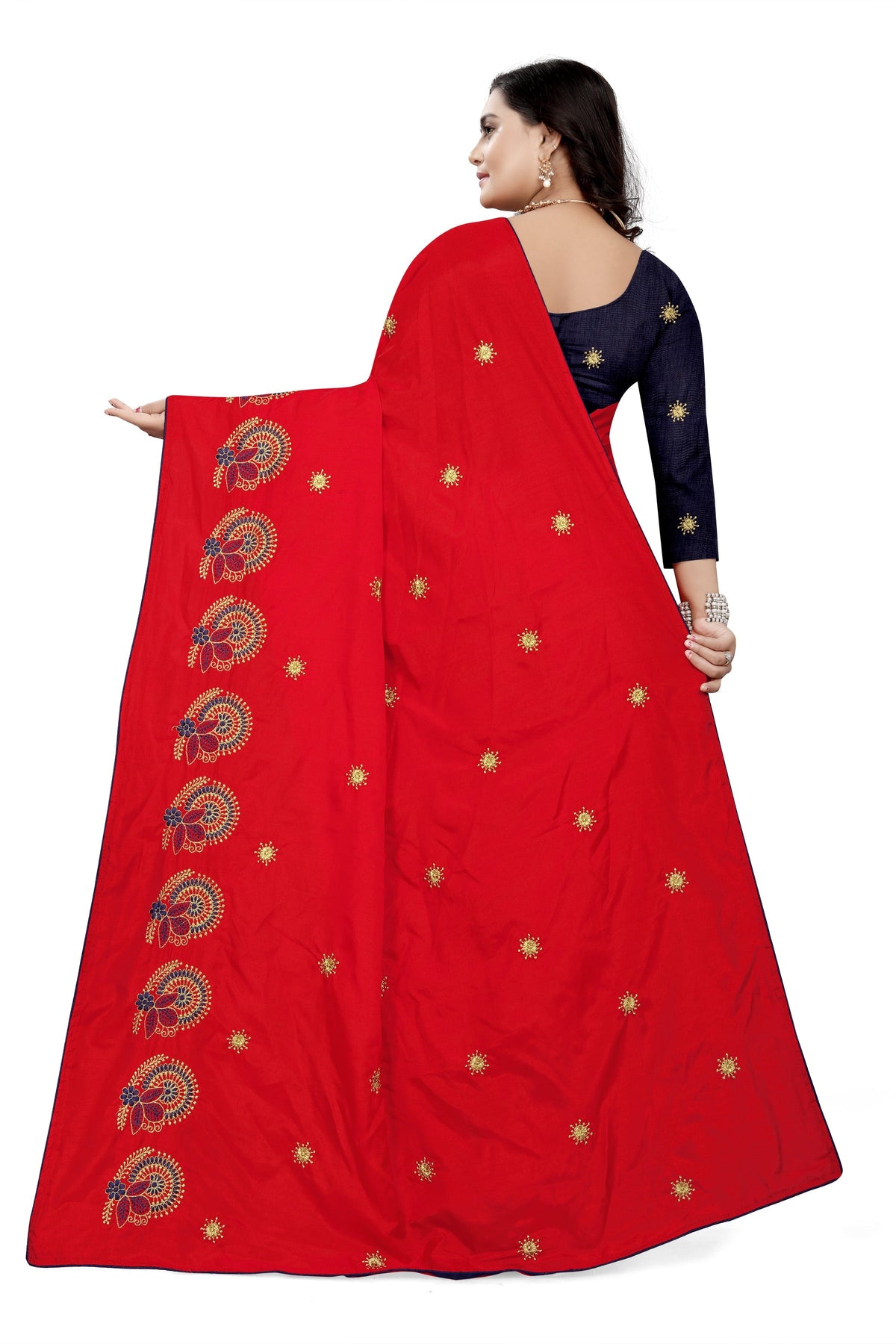 Indyancart RV Women's Sana Silk Thread Embroidery Saree ( KVD745 )
